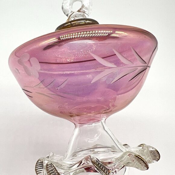 VTG Egyptian Museum Hand Blown Glass Ornament Teardrop 4” Cranberry/Clear Etched - Picture 12 of 12